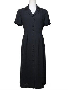 Jessica Howard Black Beaded-Collar Midi Dress Size 10